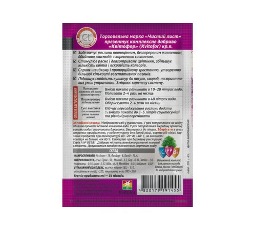 Добриво Чисте Лист для Петуній і пеларгоній 20г /20шт
